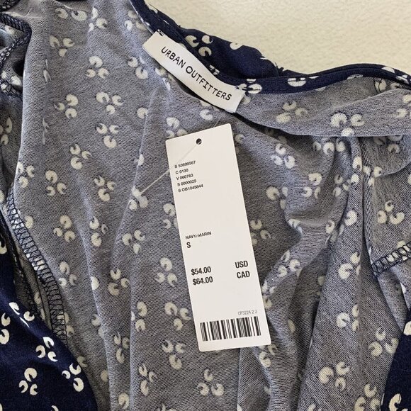 Urban Outfitters Women’s Small Navy Blue White Midi V-neck Dress Pockets Viscose - Picture 8 of 13